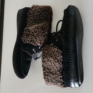 TORY BURCH Black Nathan Flat Shearling Bootie Size 6